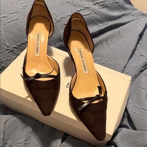Manolo Blahnik Dark Brown Suede Heels